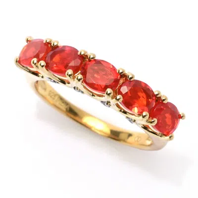 Gem-treasures Gem Treasures 1.14ctw Crimson Fire Opal & White Zircon 5-stone Ring In Multi