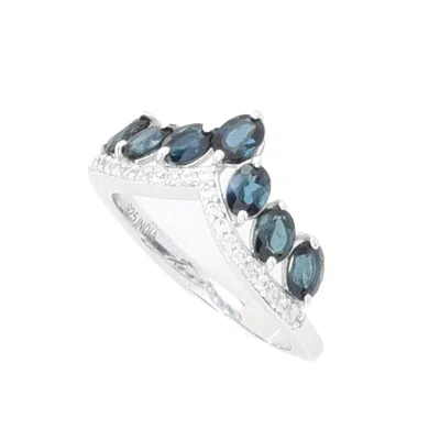 Gem-treasures Gem Treasures 1.35ctw Indicolite & White Zircon Chevron Band Ring In Multi