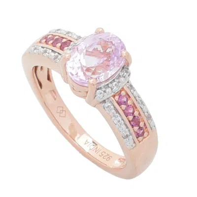 Gem-treasures Gem Treasures 1.69ctw Kunzite, Rhodolite Garnet & White Zircon Ring In Multi