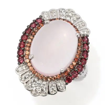 Gem-treasures Gem Treasures 16x12mm Rose Quartz, Rhodolite Garnet & Zircon Ring In Multi