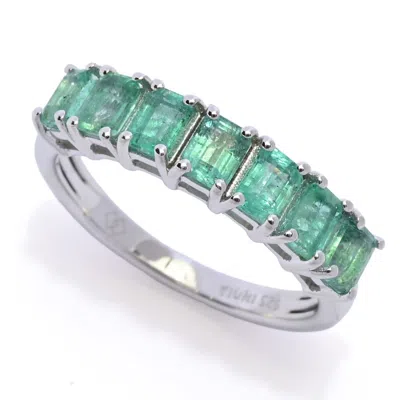 Gem-treasures Gem Treasures 1.75ctw Octagon Shape Zambian Emerald 7-stone Band Ring In Green