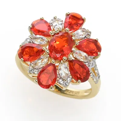 Gem-treasures Gem Treasures 2.97ctw Crimson Fire Opal, Topaz & Zircon Ring In Multi