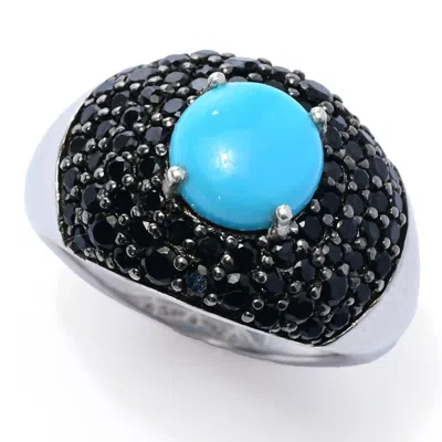 Gem-treasures Gem Treasures Sleeping Beauty Turquoise & Pave Gemstone Dome Ring In Multi