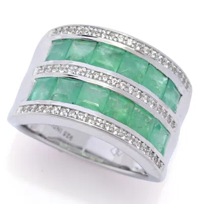 Gem-treasures Gem Treasures Sterling Silver 3.93ctw Brazilian Emerald & Zircon Ring