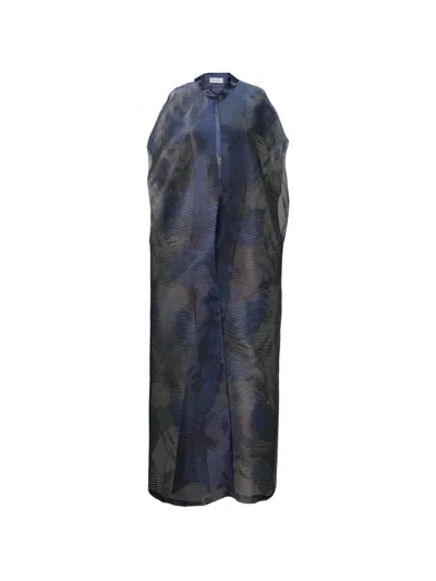 Gemy Maalouf Abstract-print Pleated Kaftan In Gray