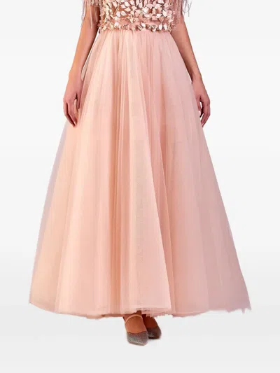 Gemy Maalouf A-cut Midi Tulle Skirt In Pink