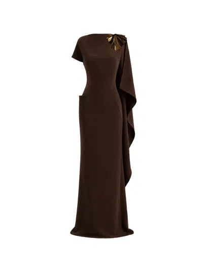 Gemy Maalouf Asymmetric Cape Dress In Brown