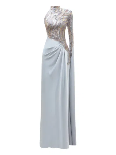 Gemy Maalouf Asymmetric Draped Maxi Dress In Gray