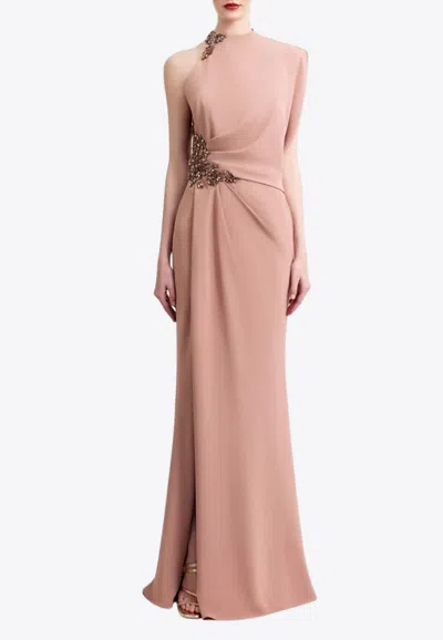 Gemy Maalouf Asymmetrical Beaded Gown In Pink