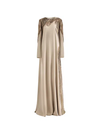 Gemy Maalouf Asymmetrical Beading Maxi Dress In Neutral