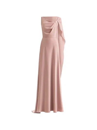 Gemy Maalouf Asymmetrical Cape Satin Dress In Pink