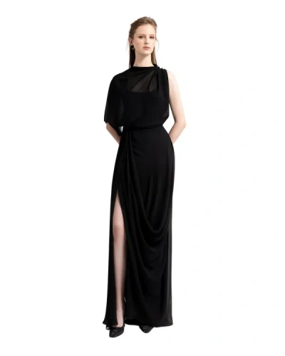 Gemy Maalouf Single-sleeve Draped Gown In Black