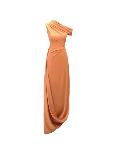Gemy Maalouf Asymmetrical Draped Dress In Brown