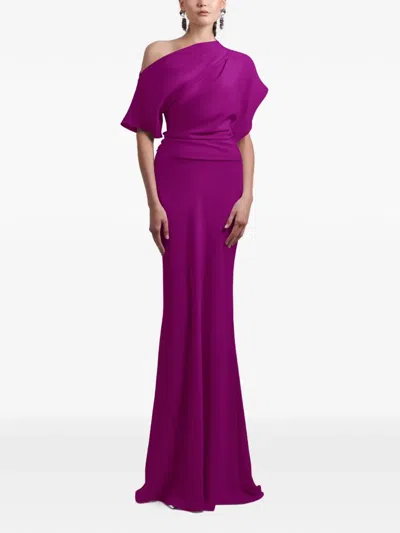 Gemy Maalouf Asymmetrical Draped Maxi Dress In Purple