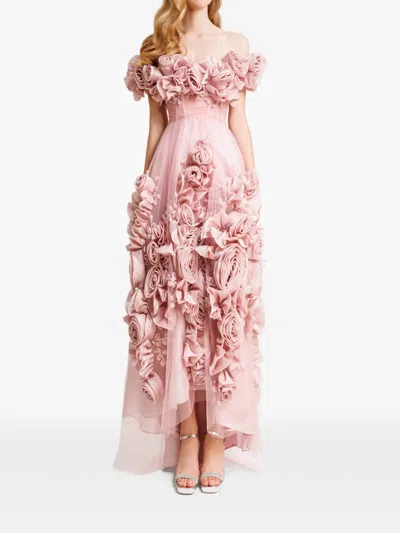 Gemy Maalouf Asymmetrical Floral Dress In Pink