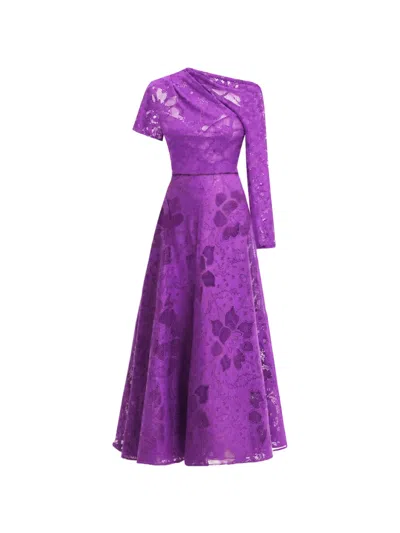 Gemy Maalouf Asymmetrical Floral-lace Dress In Purple