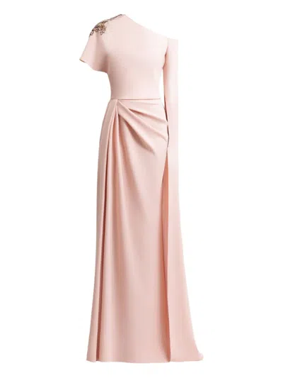 Gemy Maalouf Asymmetrical-neckline Draped Dress In Pink