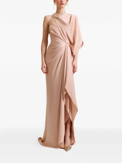 Gemy Maalouf Asymmetrical Neckline Draped Maxi Dress In Multi