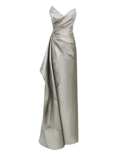 Gemy Maalouf Asymmetrical Neckline Maxi Dress In Gray