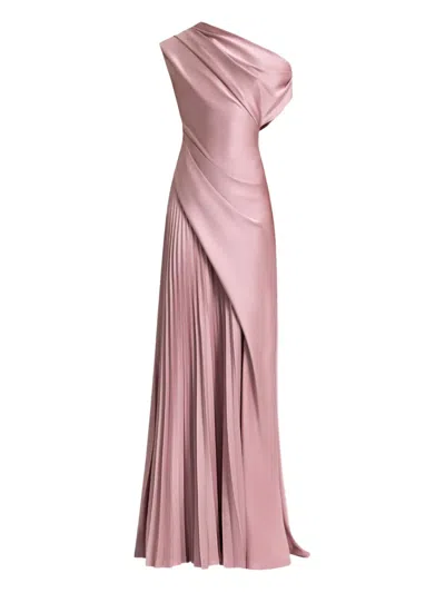 Gemy Maalouf Asymmetrical Plissé Dress In Pink