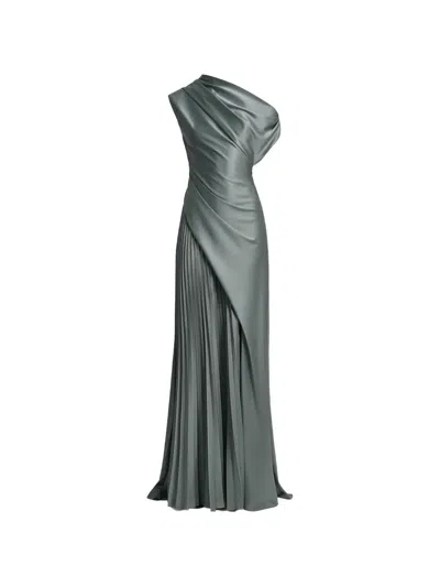 Gemy Maalouf Asymmetrical Plissé-detail Dress In Green