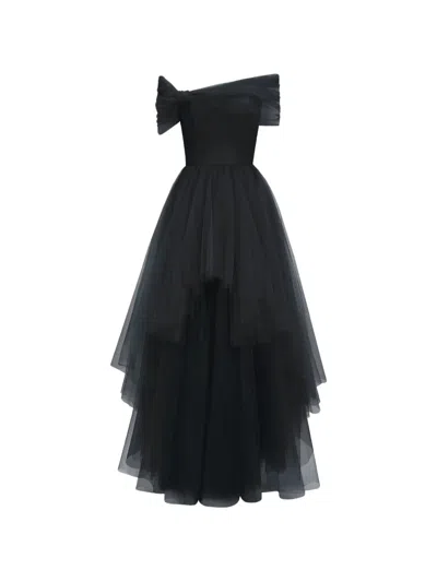 Gemy Maalouf Asymmetrical Tulle Maxi Dress In Black