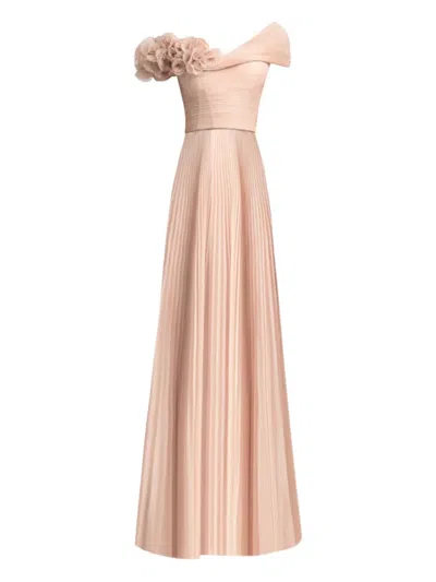 Gemy Maalouf Asymmetrical-neck Corset Maxi Dress In Pink