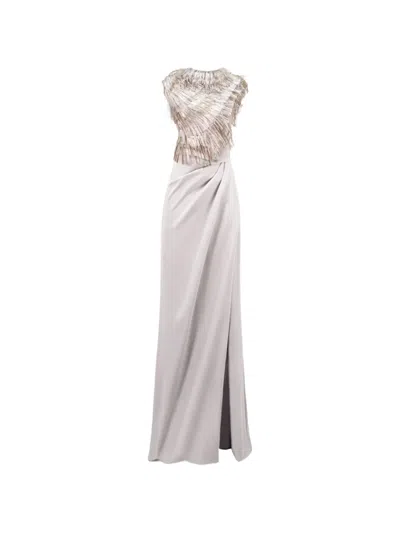 Gemy Maalouf Asymmetrical-neckline Fringed Maxi Dress In Gray