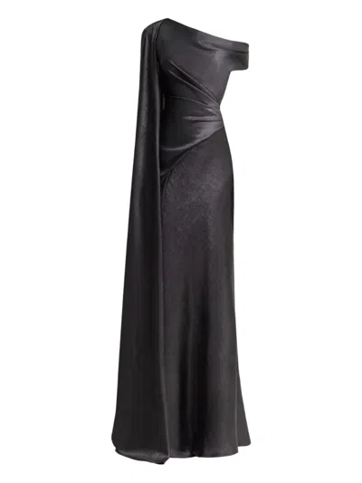 Gemy Maalouf Asymmetrical-sleeve Draped Maxi Dress In Black