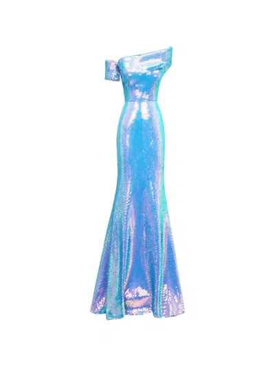 Gemy Maalouf Asymmetric-neck Maxi Dress In Blue