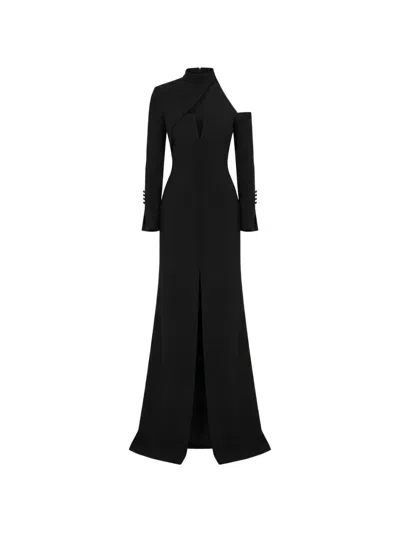 Gemy Maalouf Asymmetric-neckline Button-down Dress In Black