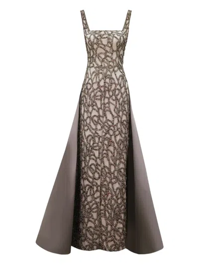 Gemy Maalouf Bateau-collar Beaded Gown In Neutral