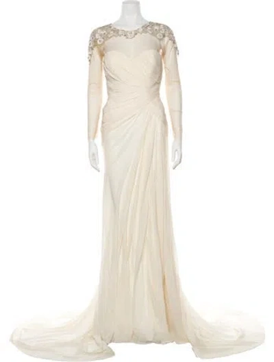 Pre-owned Gemy Maalouf Bateau Neckline Long Dress In Neutral