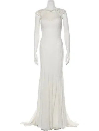 Pre-owned Gemy Maalouf Bateau Neckline Long Dress In White