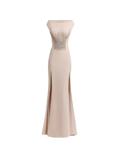 Gemy Maalouf Bateau-collar Embellished Maxi Dress In Neutral