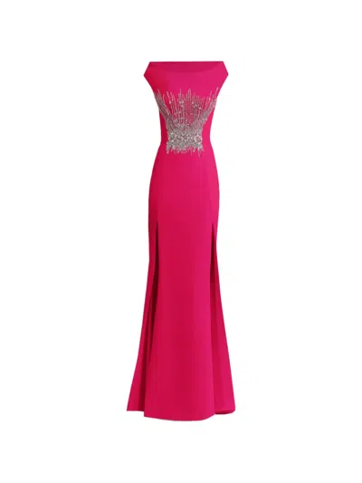 Gemy Maalouf Bateau-collar Embellished Maxi Dress In Pink