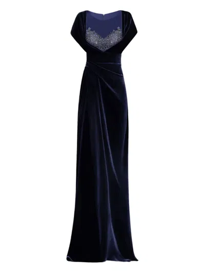 Gemy Maalouf Bead-embellished Draped Dress In Blue