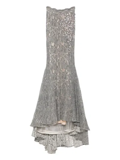 Gemy Maalouf Bead-embellished Lace Skirt In Gray