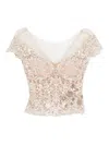 Gemy Maalouf Bead-embellished Lace Top In Neutral