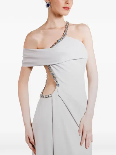 Gemy Maalouf Beaded Asymmetrical Neckline Dress In Gray