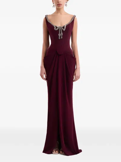 Gemy Maalouf Beaded Bow Dress In Burgundy