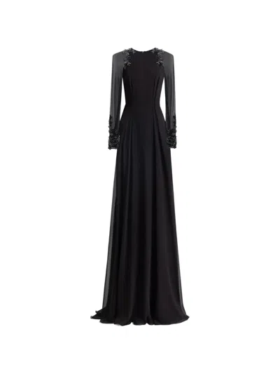 Gemy Maalouf Beaded Cape-detail Maxi Dress In Black