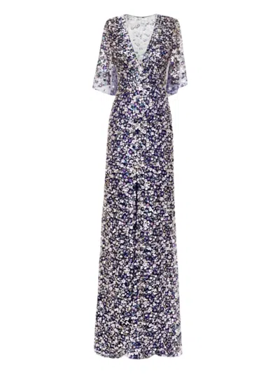 Gemy Maalouf Beaded Cape Dress In Blue