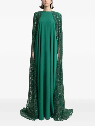 Gemy Maalouf Beaded Cape Sleeves Maxi Kaftan In Green