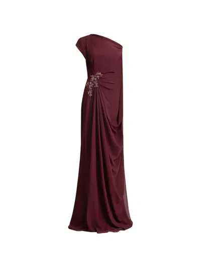 Gemy Maalouf Beaded Cape-sleeve Dress In Burgundy