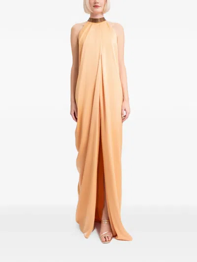 Gemy Maalouf Beaded-collar Gown In Orange