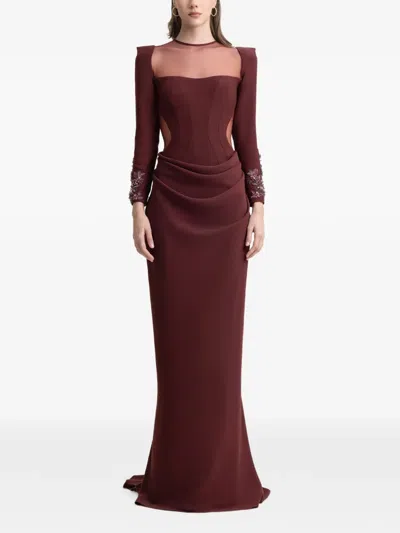 Gemy Maalouf Beaded Corset Maxi Dress In Brown