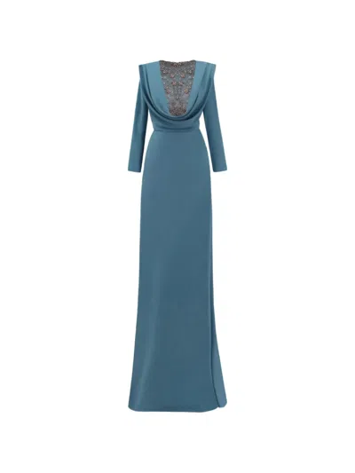 Gemy Maalouf Beaded Cowl-neck Maxi Dress In Blue
