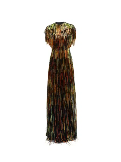 Gemy Maalouf Beaded Fringe Dress In Black