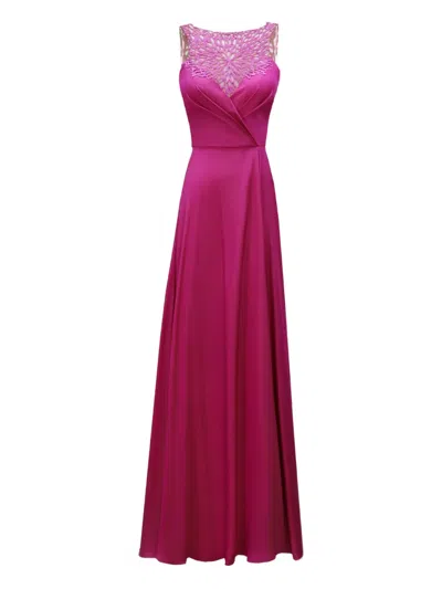 Gemy Maalouf Beaded Halterneck Maxi Dress In Pink